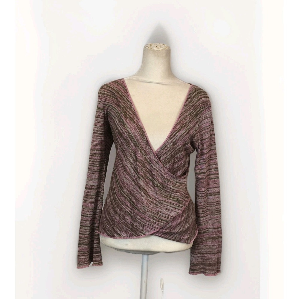 VTG Y2K Purple Blend Long Bell Sleeve Wrap Crossover Lettuce Edge Juniors Medium - Picture 2 of 9